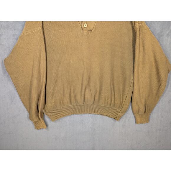 Lands End Sweater Men XL Brown Henley Shawl 90s Pullover USA - Picture 3 of 11